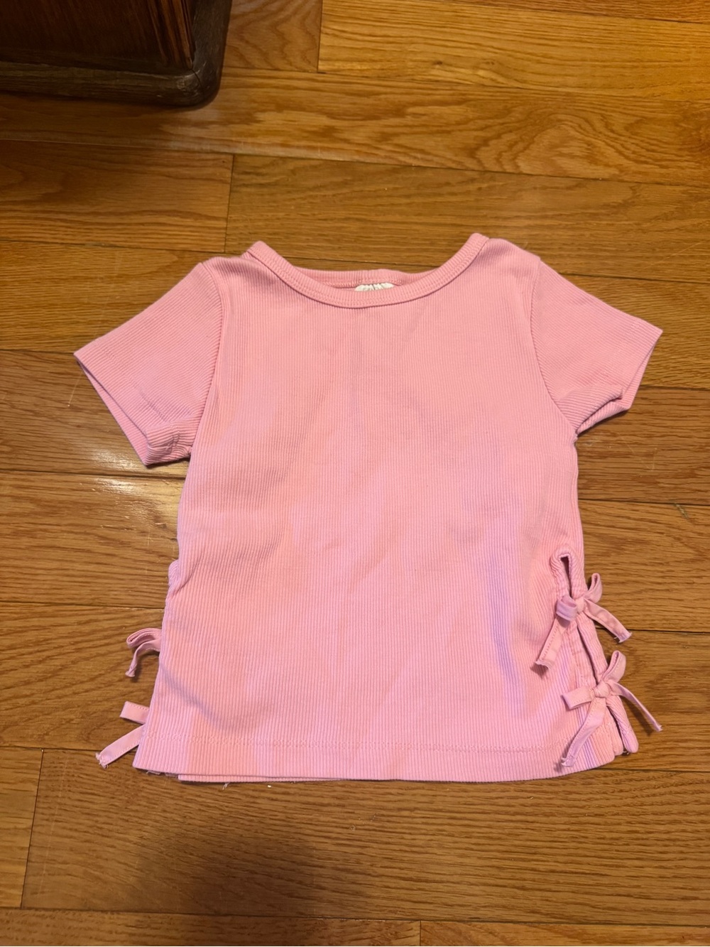 ZARA Girls' Short-Sleeve Ribbed Tee with Side Tie Detail - Pink